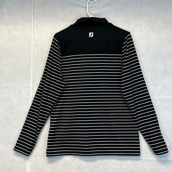 FOOTJOY Women’s 1/4 Zip Pullover Large Black White Stripes Stretch Mock Neck - Picture 9 of 12